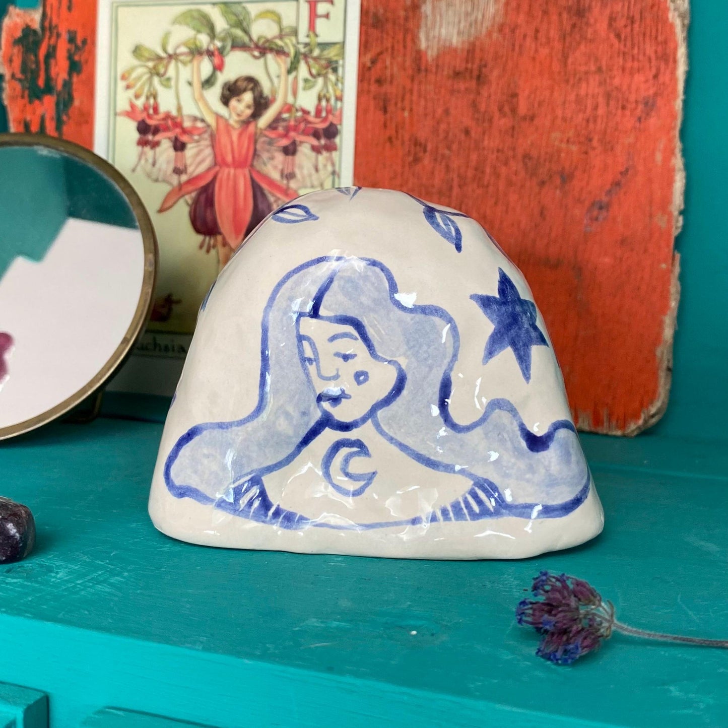Standing Stone - Stars - Florals - Woman - Mystical- Altar Piece -