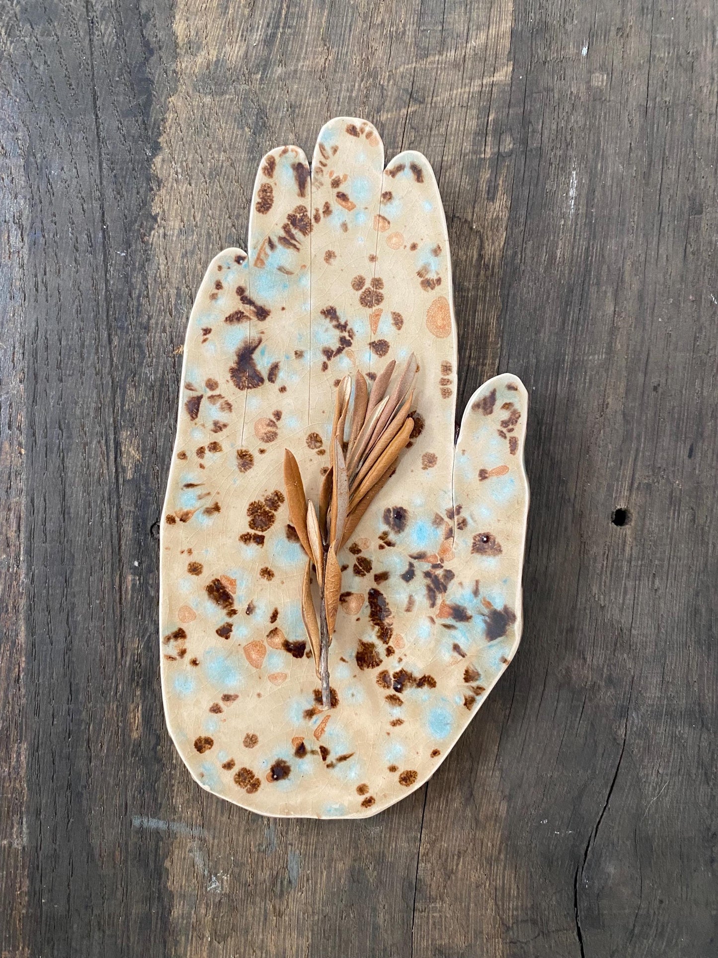 Hand Shaped Trinket Dish - Mottled - Blue and Brown