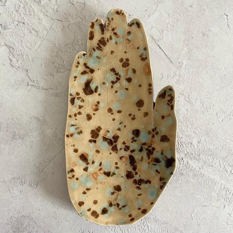 Hand Shaped Trinket Dish - Mottled - Blue and Brown