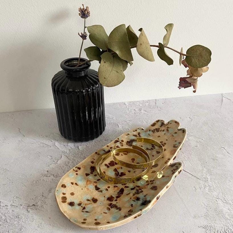 Hand Shaped Trinket Dish - Mottled - Blue and Brown
