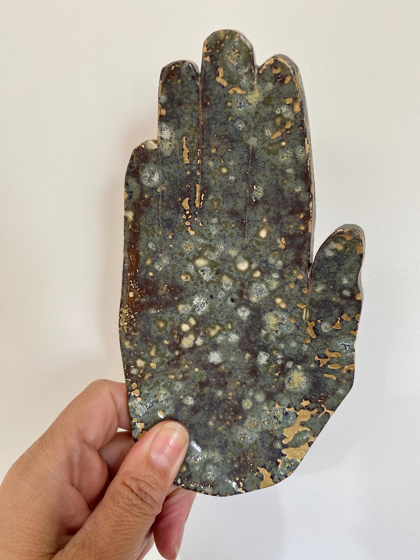 Hand Shaped Trinket Dish - Moss - Gold