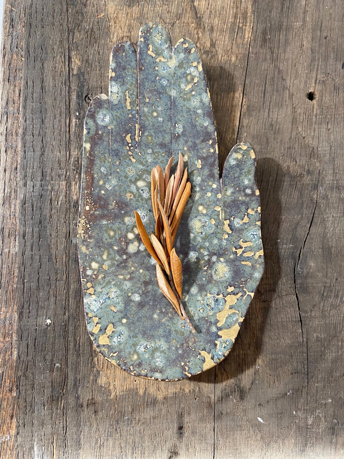 Hand Shaped Trinket Dish - Moss - Gold