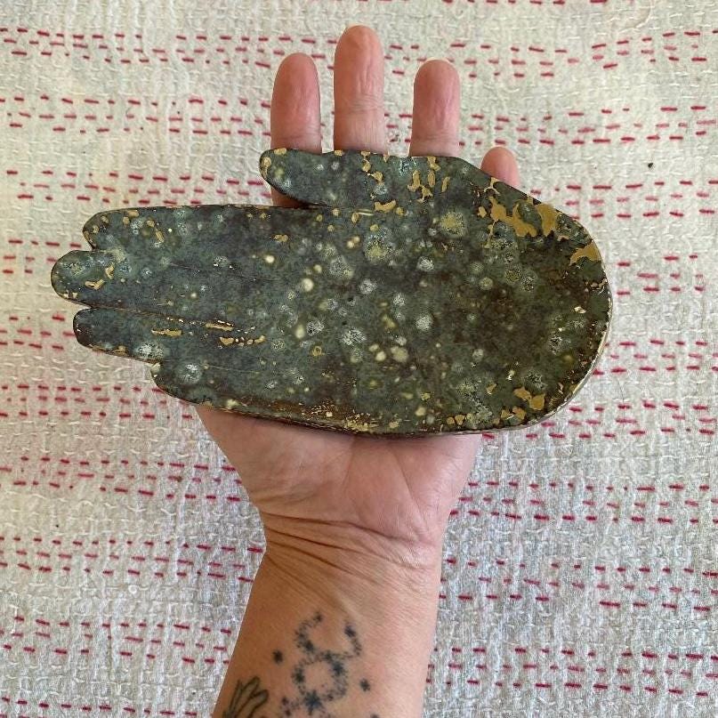 Hand Shaped Trinket Dish - Moss - Gold