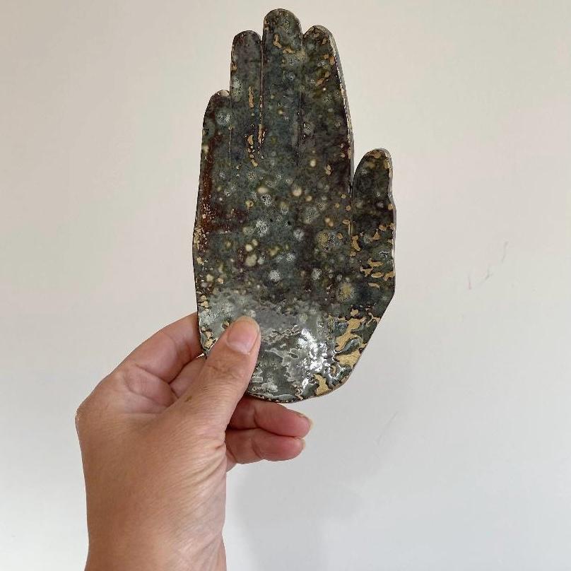 Hand Shaped Trinket Dish - Moss - Gold