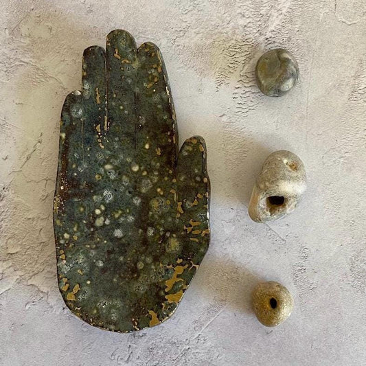 Hand Shaped Trinket Dish - Moss - Gold