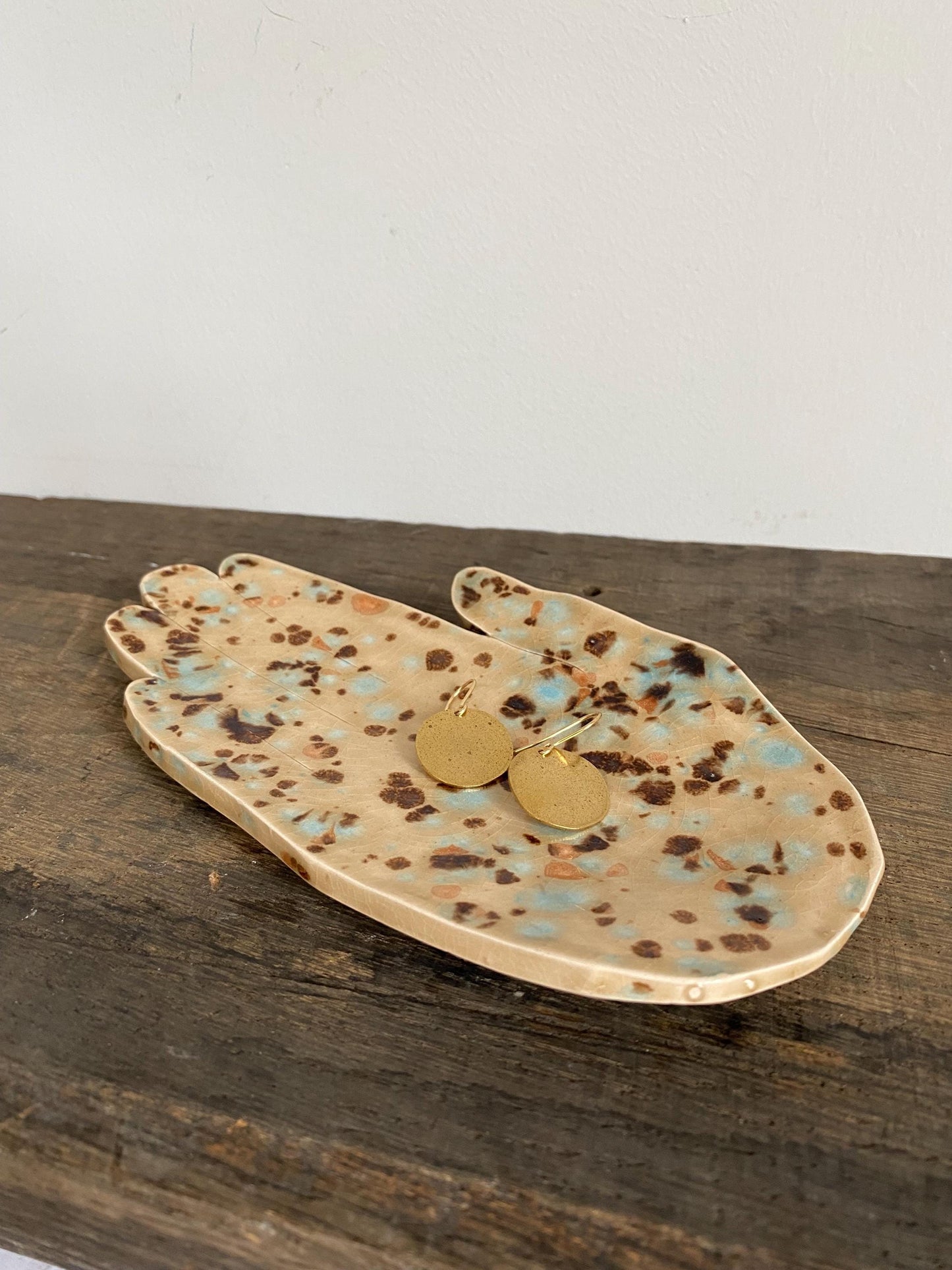 Hand Shaped Trinket Dish - Mottled - Blue and Brown