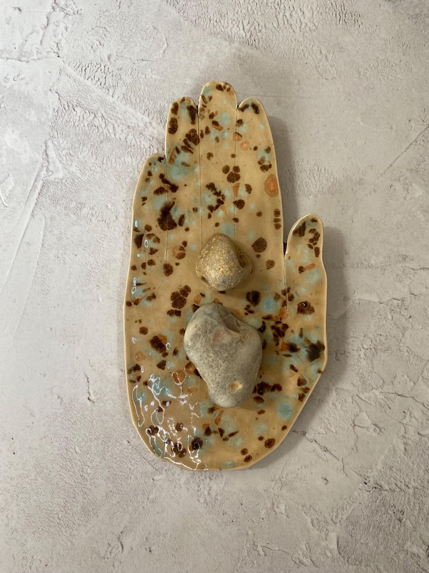 Hand Shaped Trinket Dish - Mottled - Blue and Brown