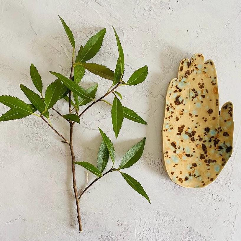 Hand Shaped Trinket Dish - Mottled - Blue and Brown