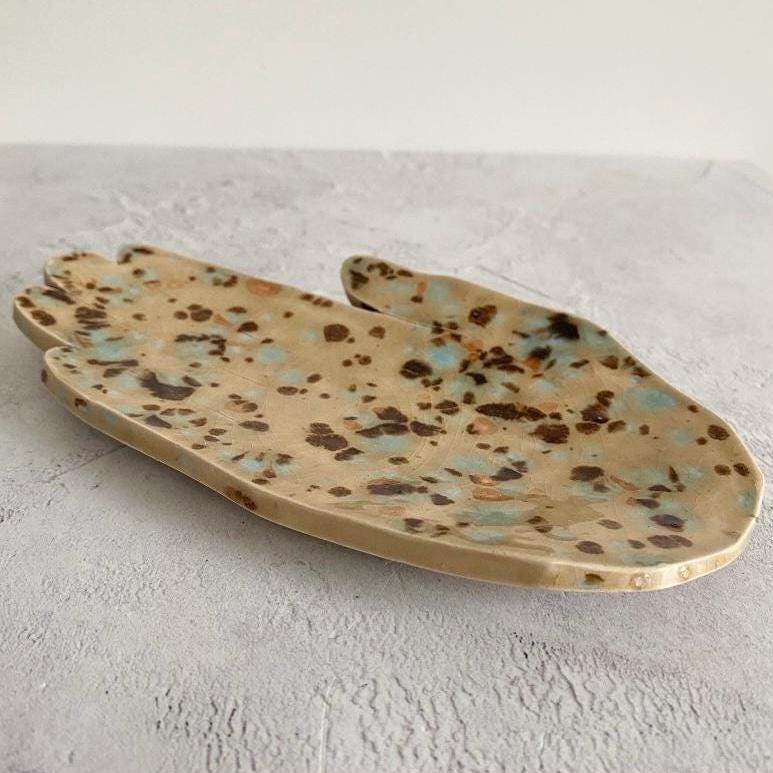 Hand Shaped Trinket Dish - Mottled - Blue and Brown
