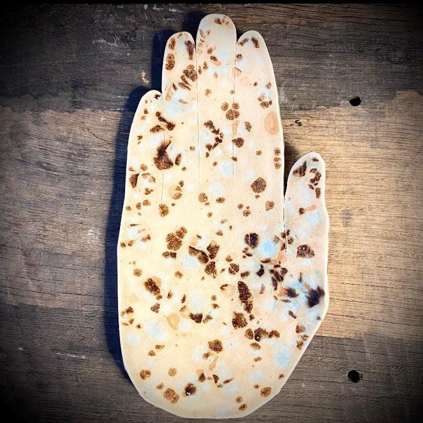 Hand Shaped Trinket Dish - Mottled - Blue and Brown