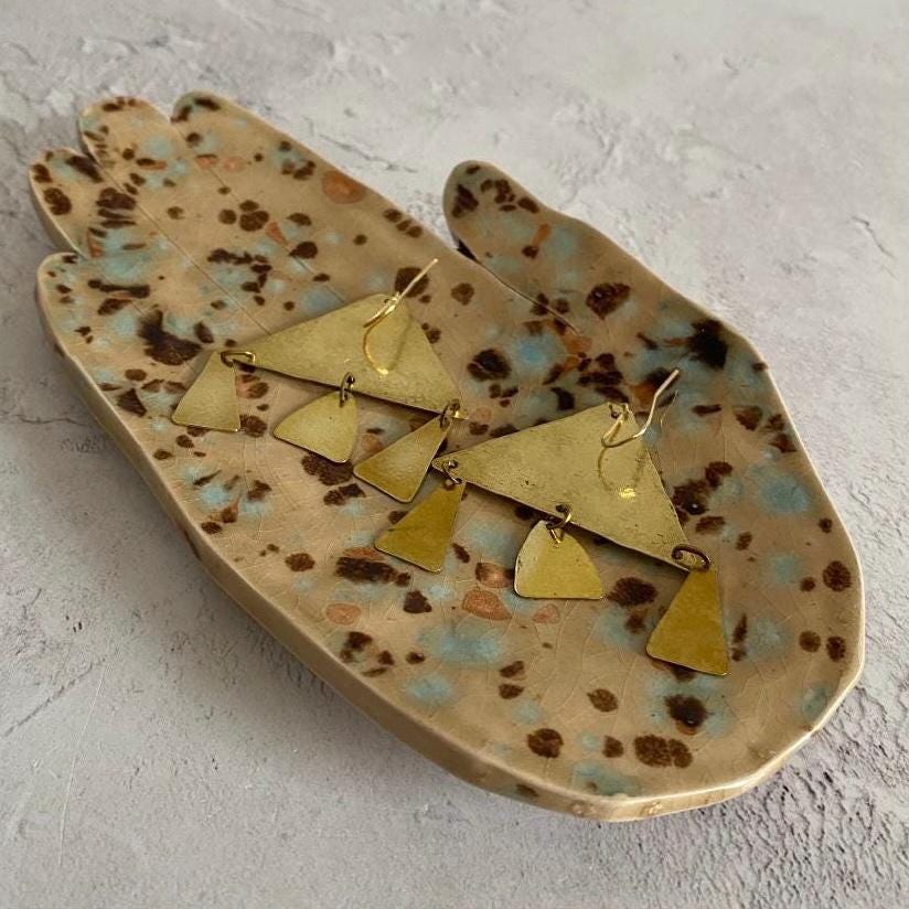 Hand Shaped Trinket Dish - Mottled - Blue and Brown