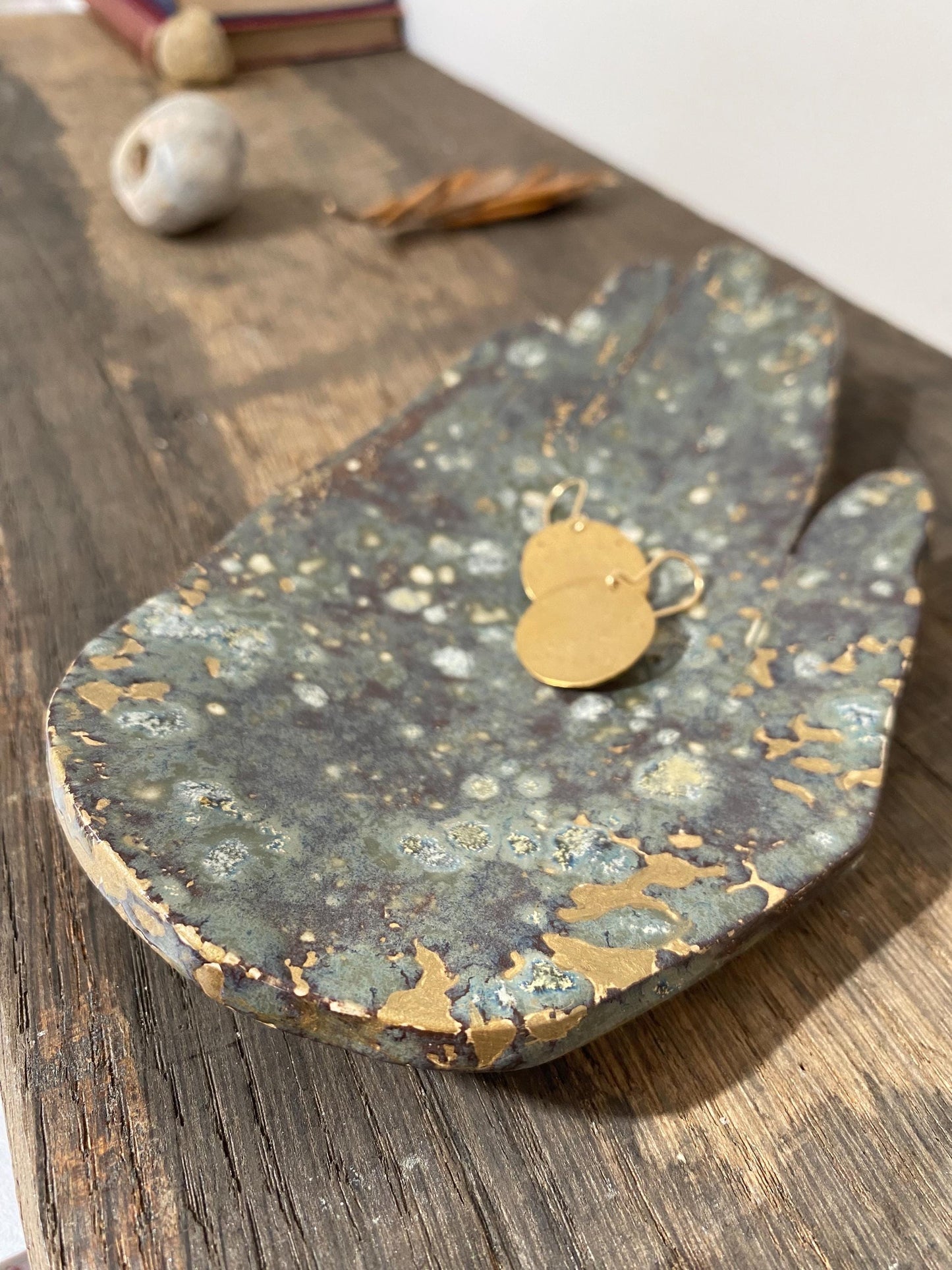 Hand Shaped Trinket Dish - Moss - Gold