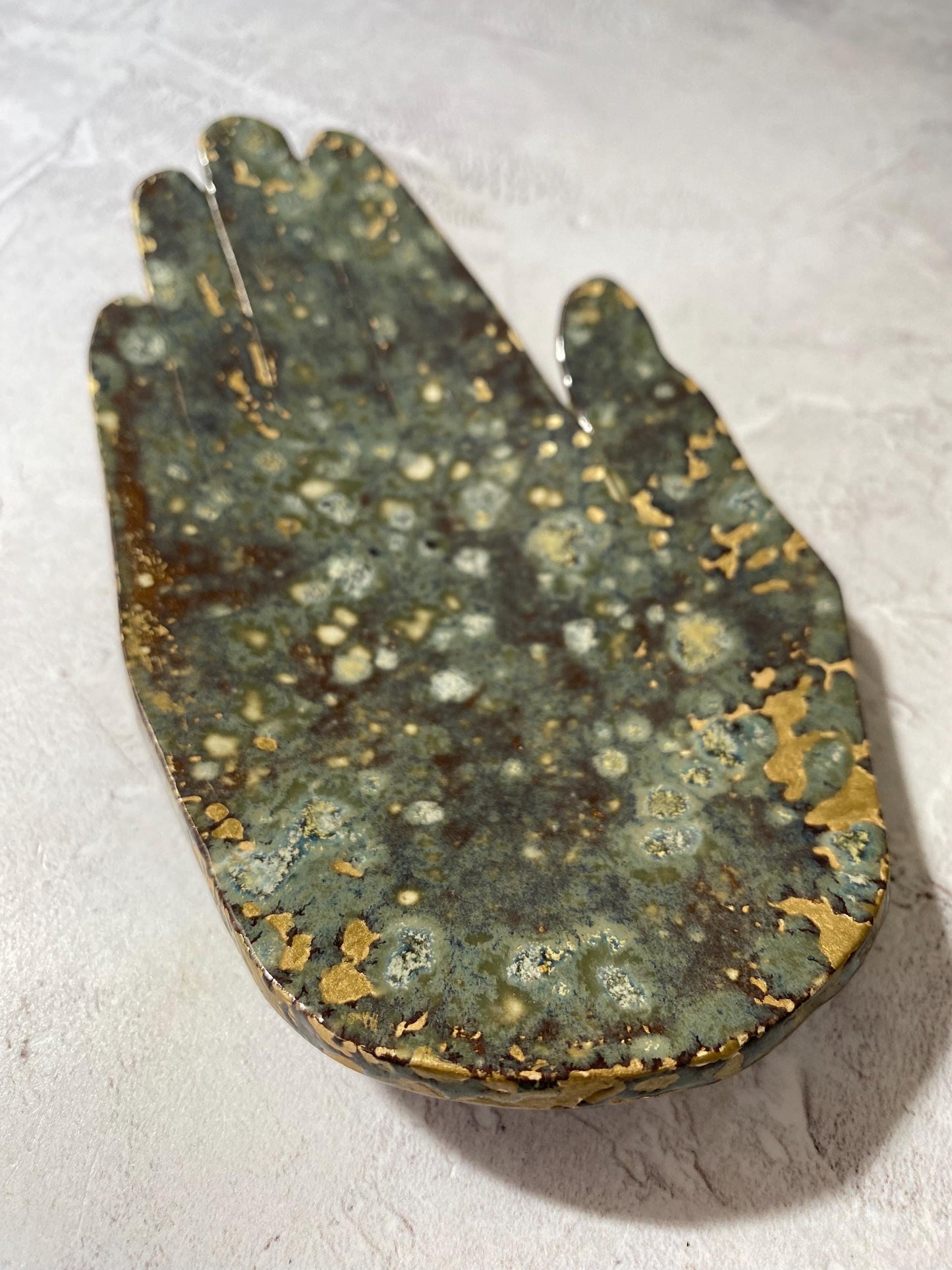 Hand Shaped Trinket Dish - Moss - Gold
