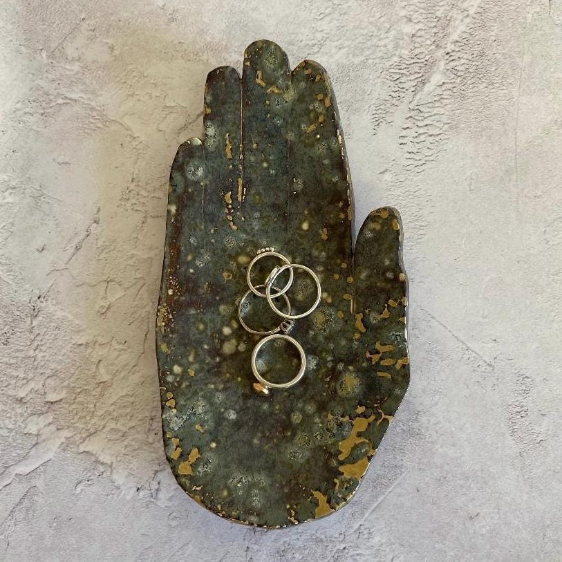 Hand Shaped Trinket Dish - Moss - Gold