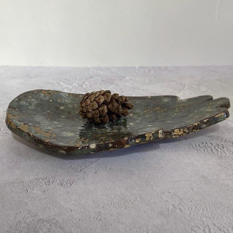 Hand Shaped Trinket Dish - Moss - Gold