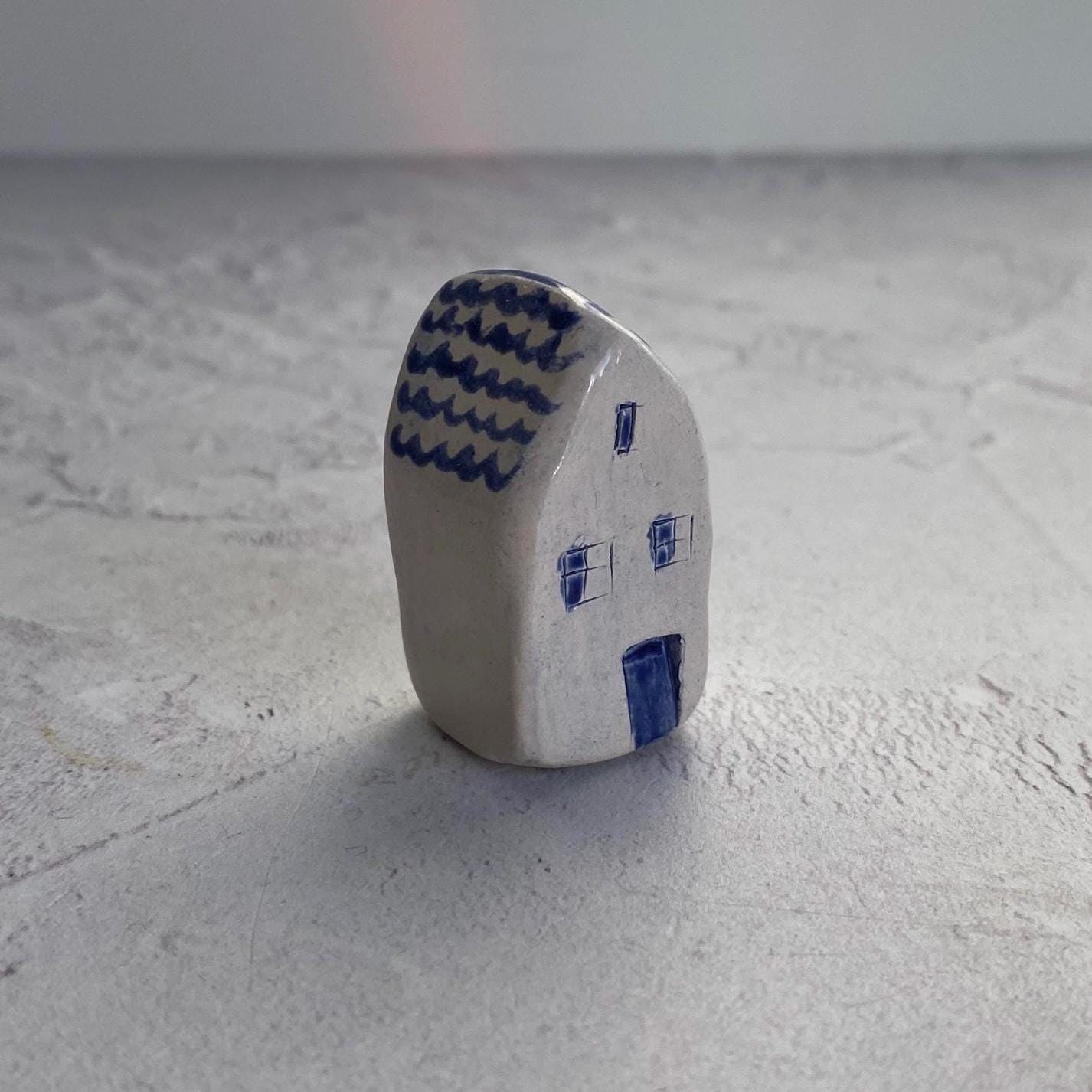 Tiny Wonky Ceramic House: Handmade Clay Village Shelf Decor
