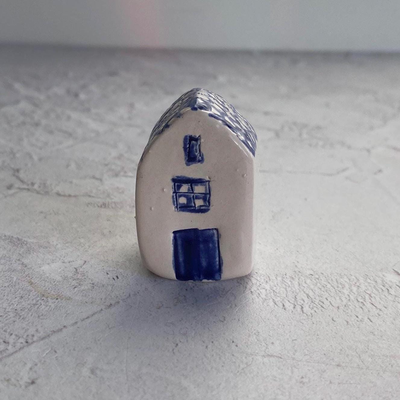 Tiny Wonky Ceramic House: Handmade Clay Village Shelf Decor