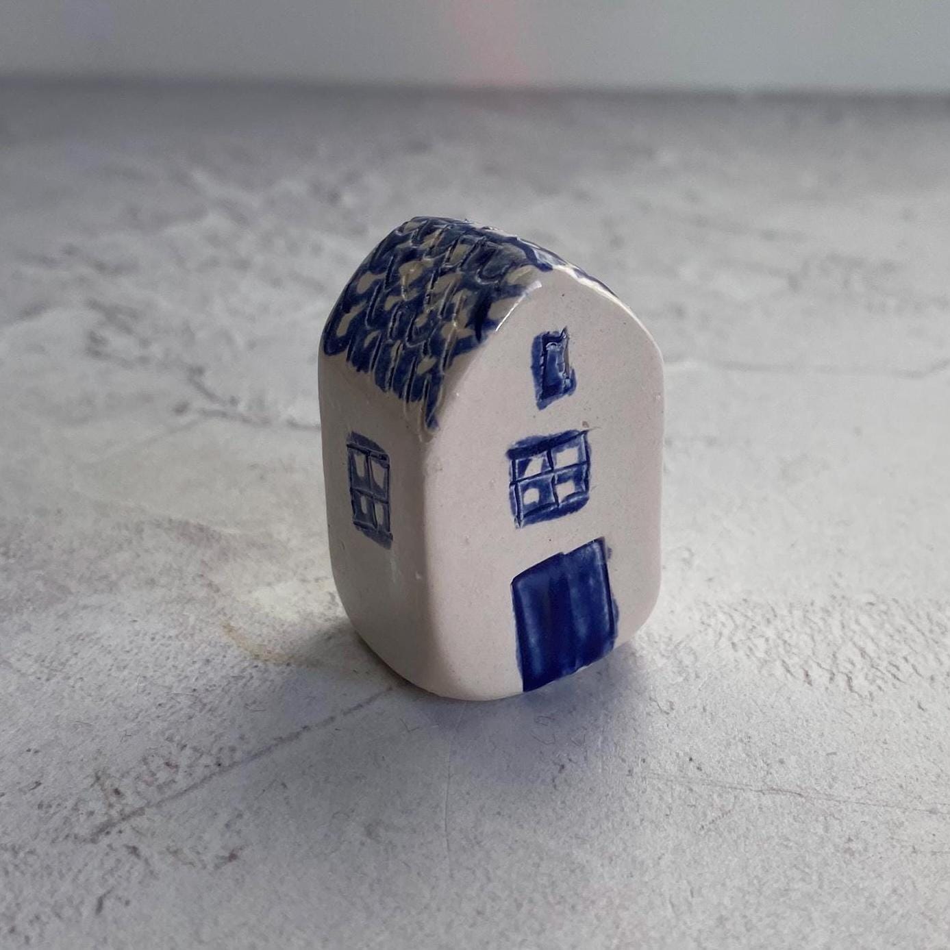 Tiny Wonky Ceramic House: Handmade Clay Village Shelf Decor