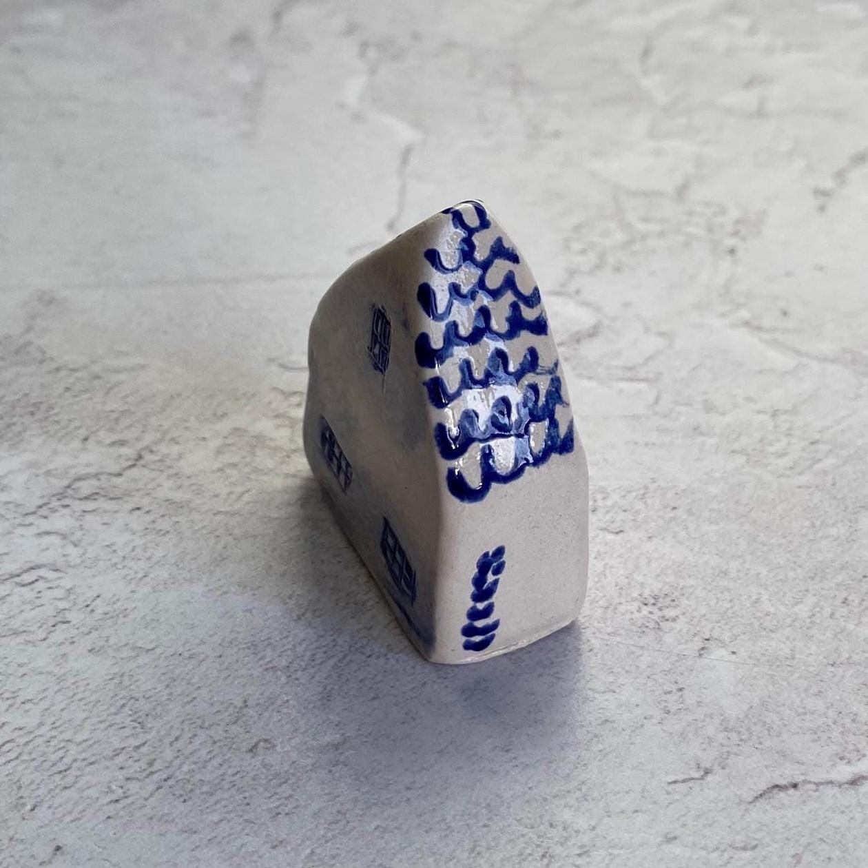 Tiny Wonky Ceramic House: Handmade Clay Village Shelf Decor