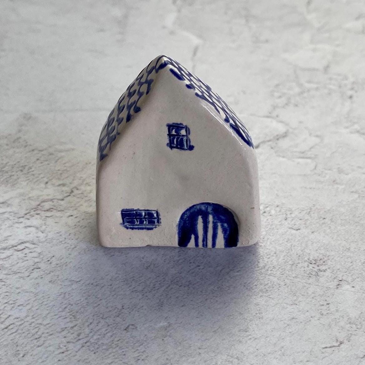 Tiny Wonky Ceramic House: Handmade Clay Village Shelf Decor