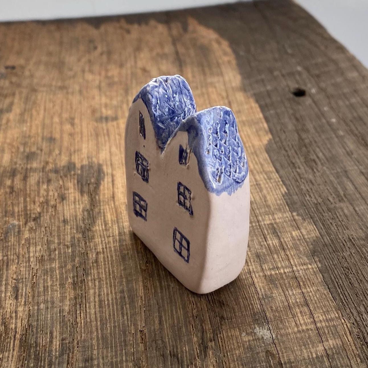 Tiny Wonky Ceramic House: Handmade Clay Village Shelf Decor