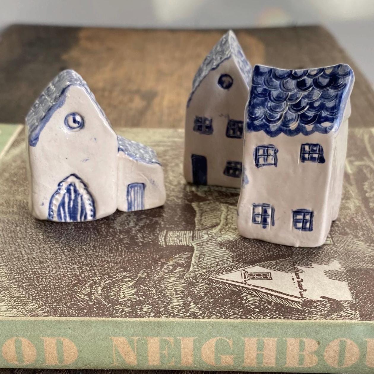 Tiny Wonky Ceramic House: Handmade Clay Village Shelf Decor