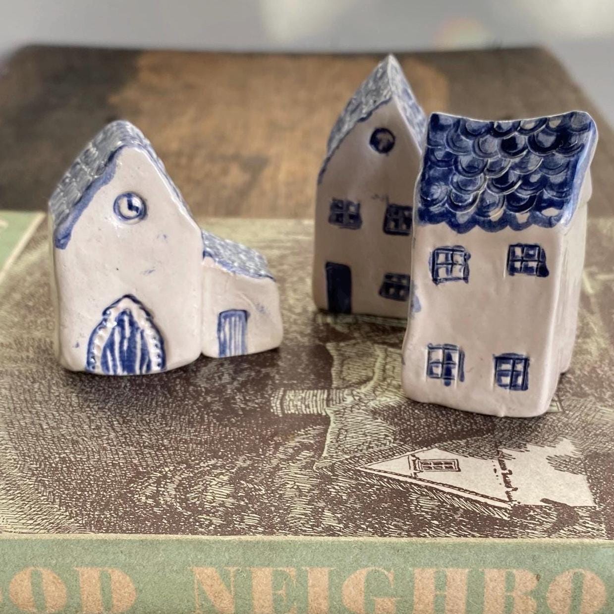 Tiny Ceramic House: Handmade Clay Village Shelf Decor