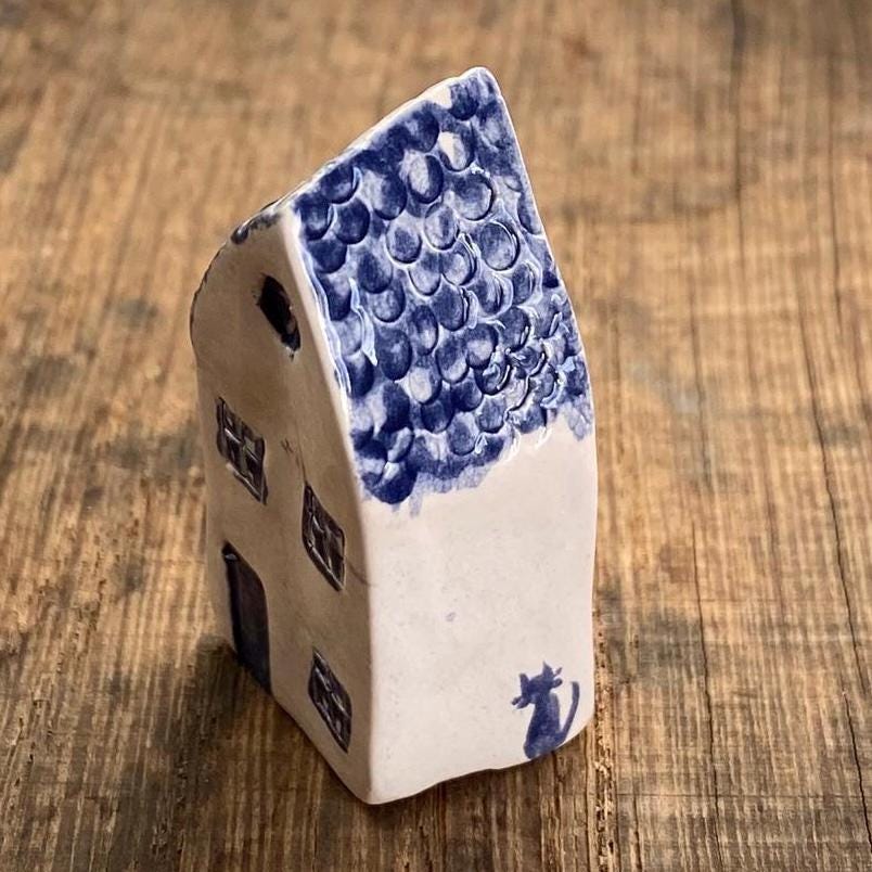Tiny Wonky Ceramic House: Handmade Clay Village Shelf Decor