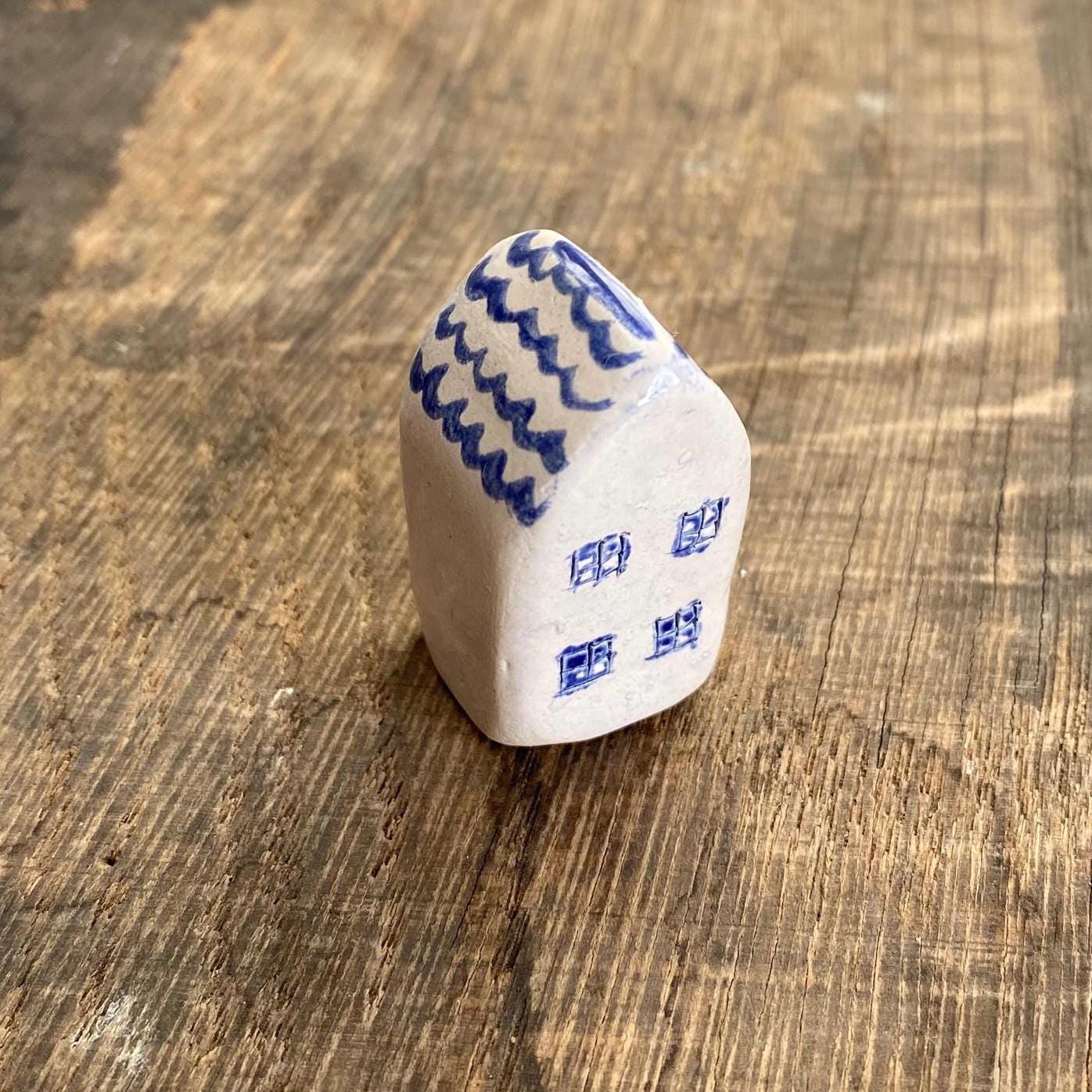 Tiny Wonky Ceramic House: Handmade Clay Village Shelf Decor