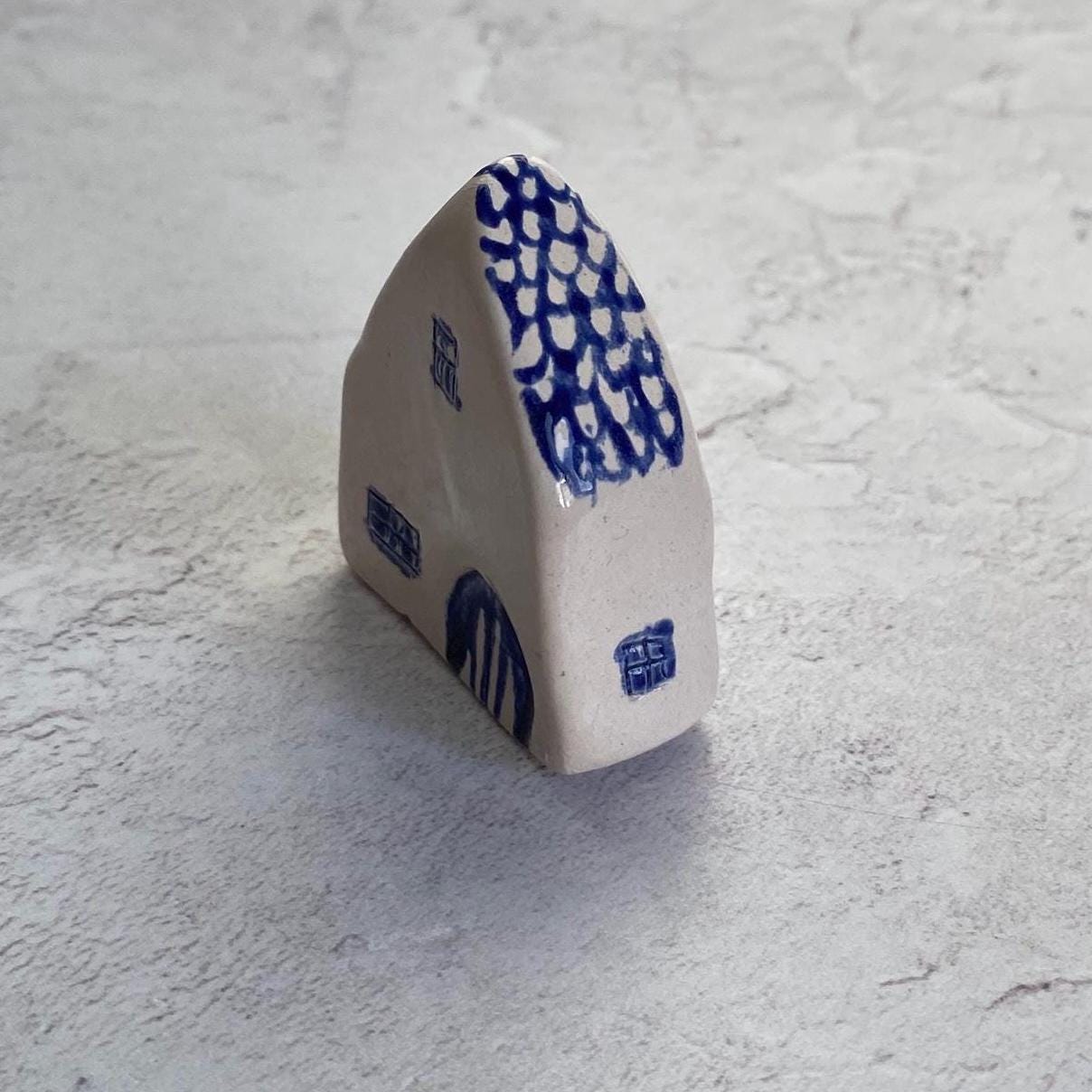 Tiny Wonky Ceramic House: Handmade Clay Village Shelf Decor