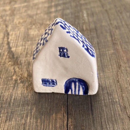Tiny Wonky Ceramic House: Handmade Clay Village Shelf Decor