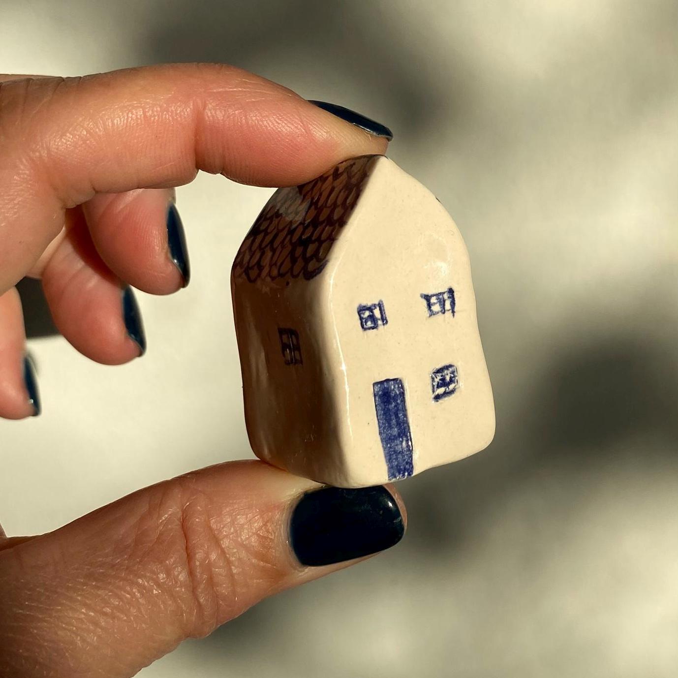 Tiny Wonky Ceramic House: Handmade Clay Village Shelf Decor