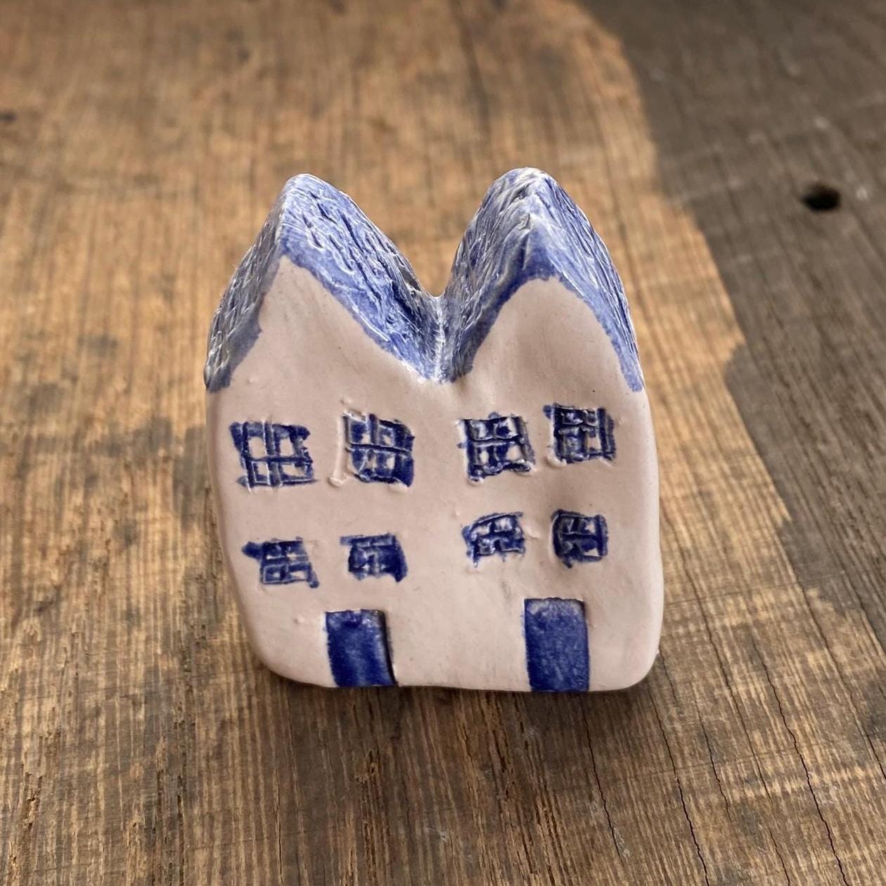 Tiny Wonky Ceramic House: Handmade Clay Village Shelf Decor