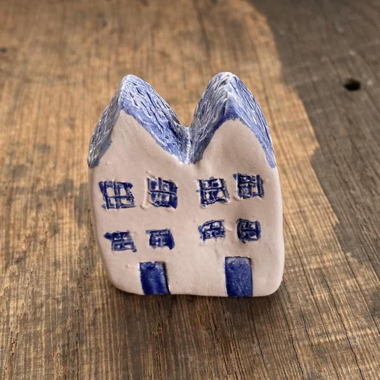 Tiny Wonky Ceramic House: Handmade Clay Village Shelf Decor