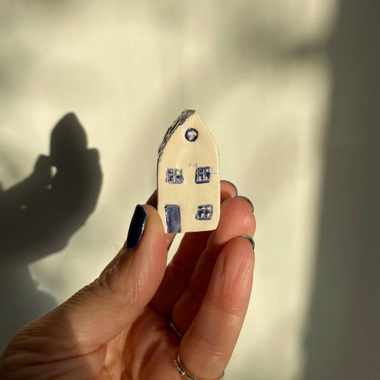 Tiny Wonky Ceramic House: Handmade Clay Village Shelf Decor