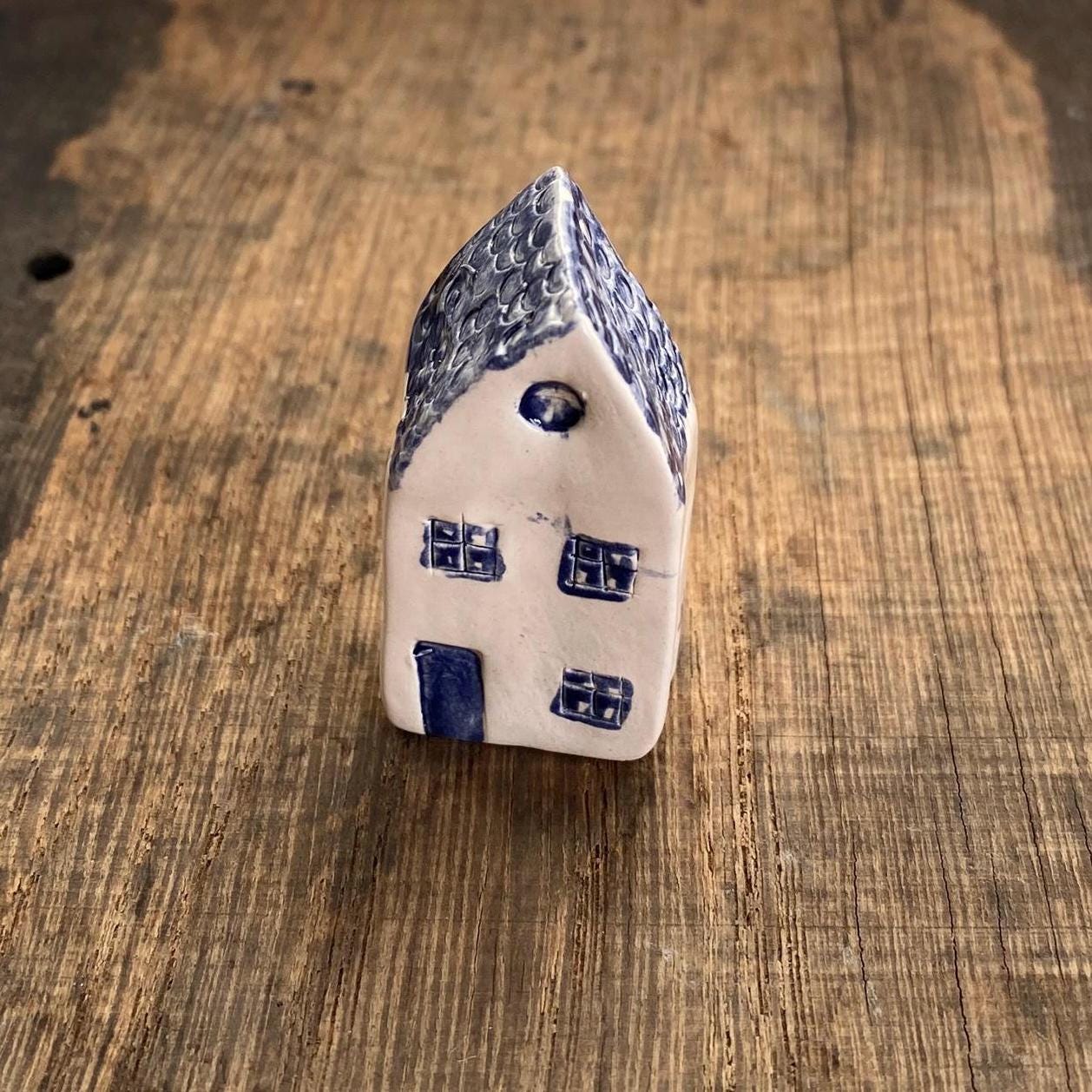 Tiny Wonky Ceramic House: Handmade Clay Village Shelf Decor
