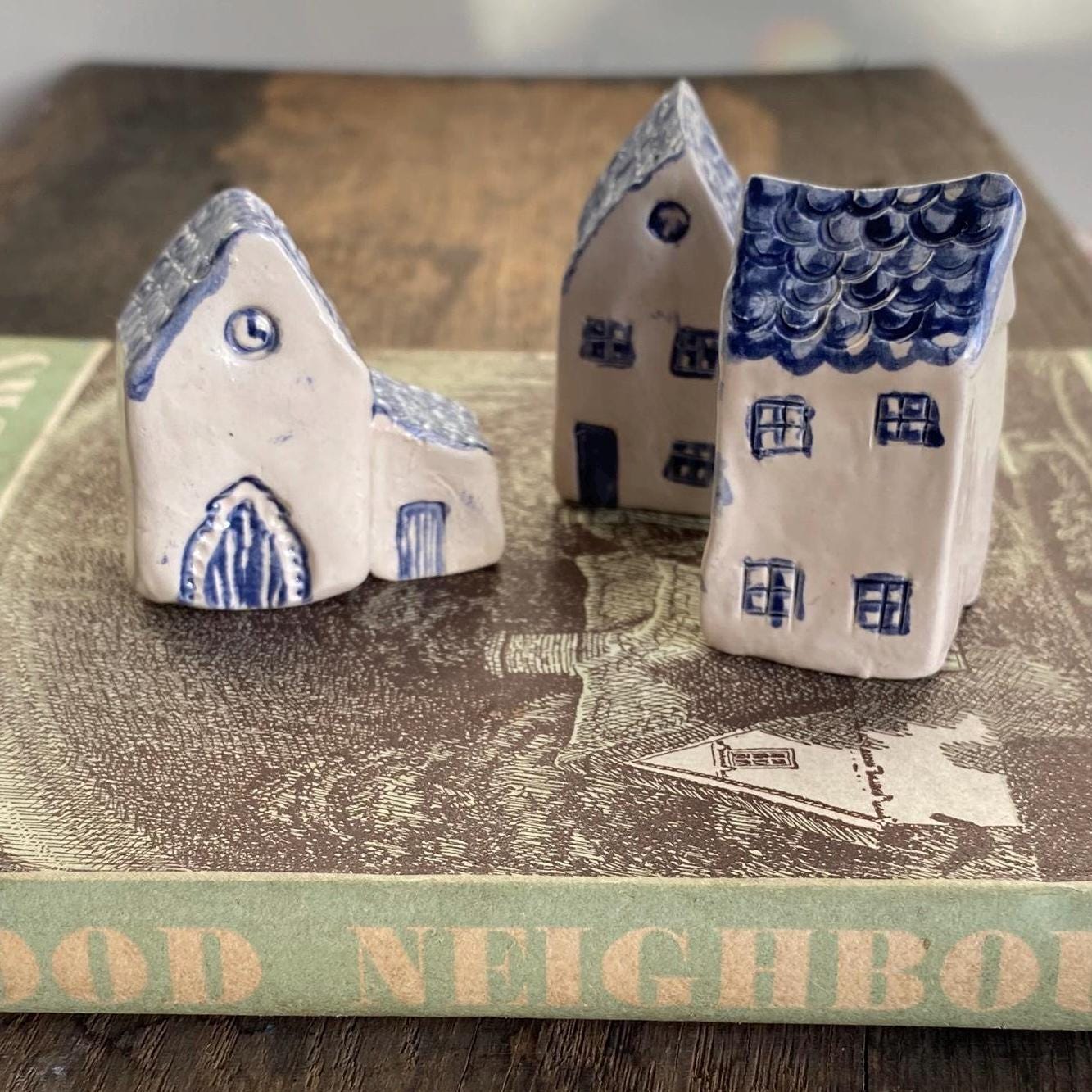 Tiny Wonky Ceramic House: Handmade Clay Village Shelf Decor