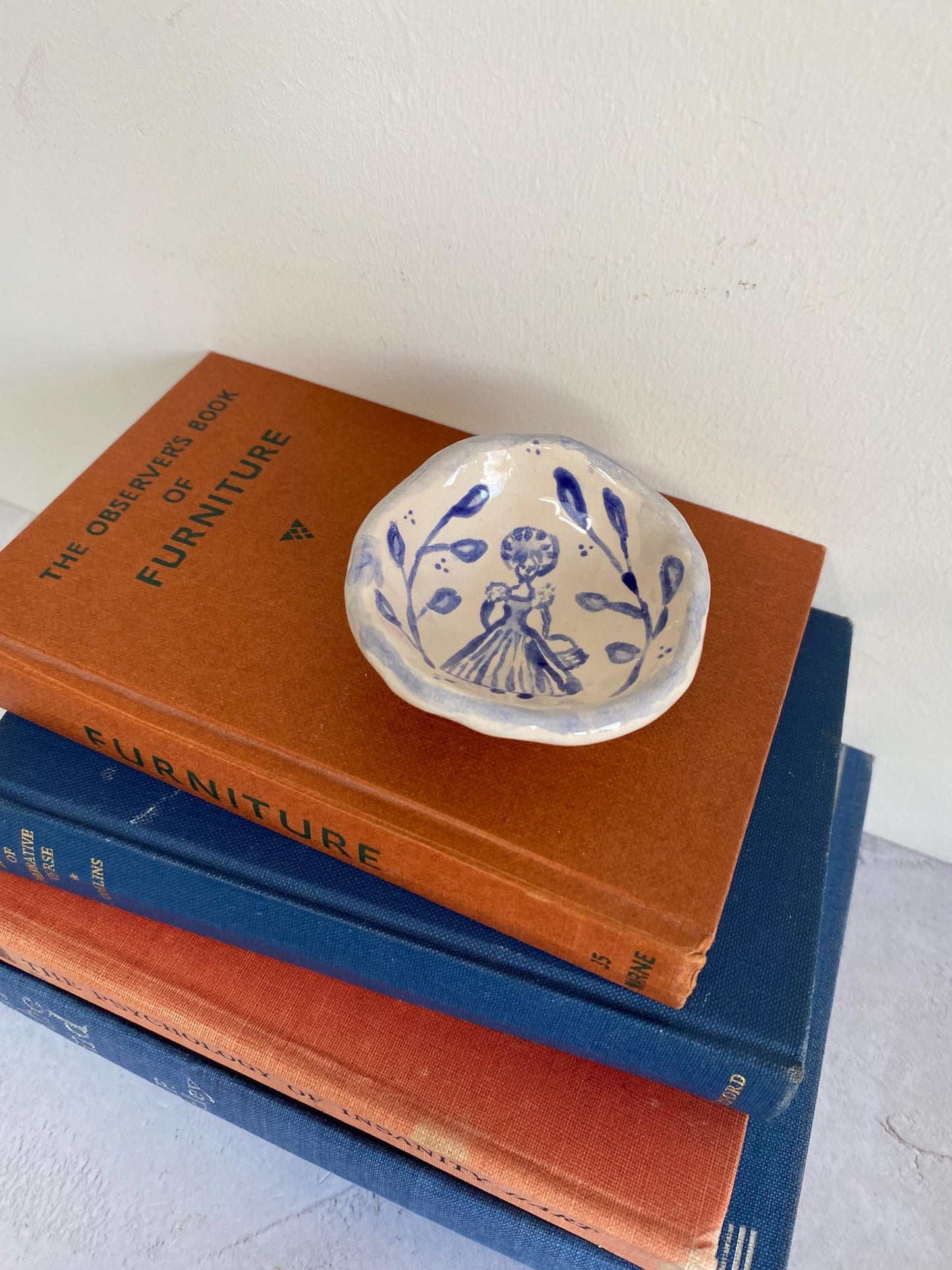 Ceramic Trinket Dish - Decorative Bowl - Ring Dish -  Lady - Floral