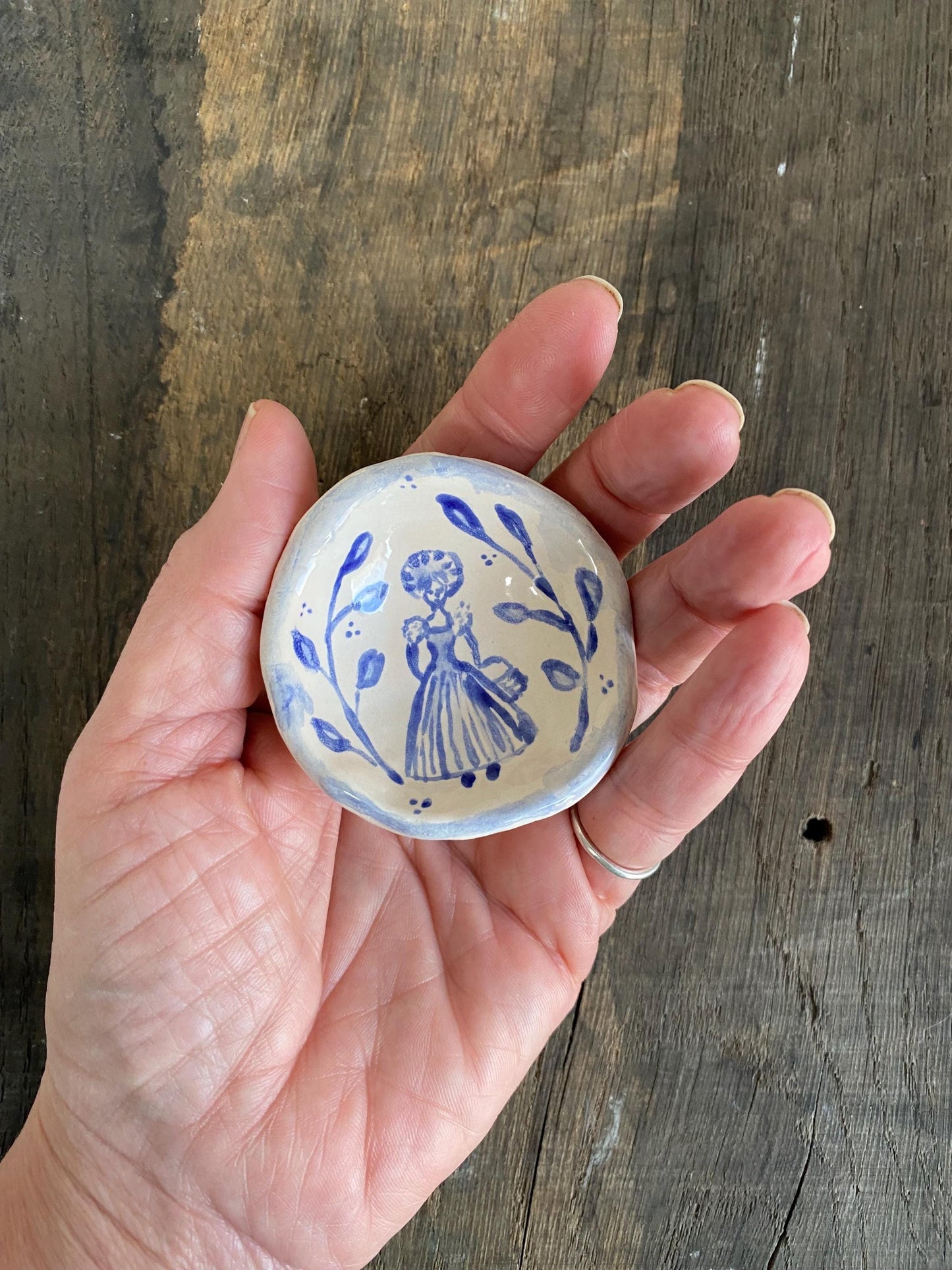 Ceramic Trinket Dish - Decorative Bowl - Ring Dish -  Lady - Floral
