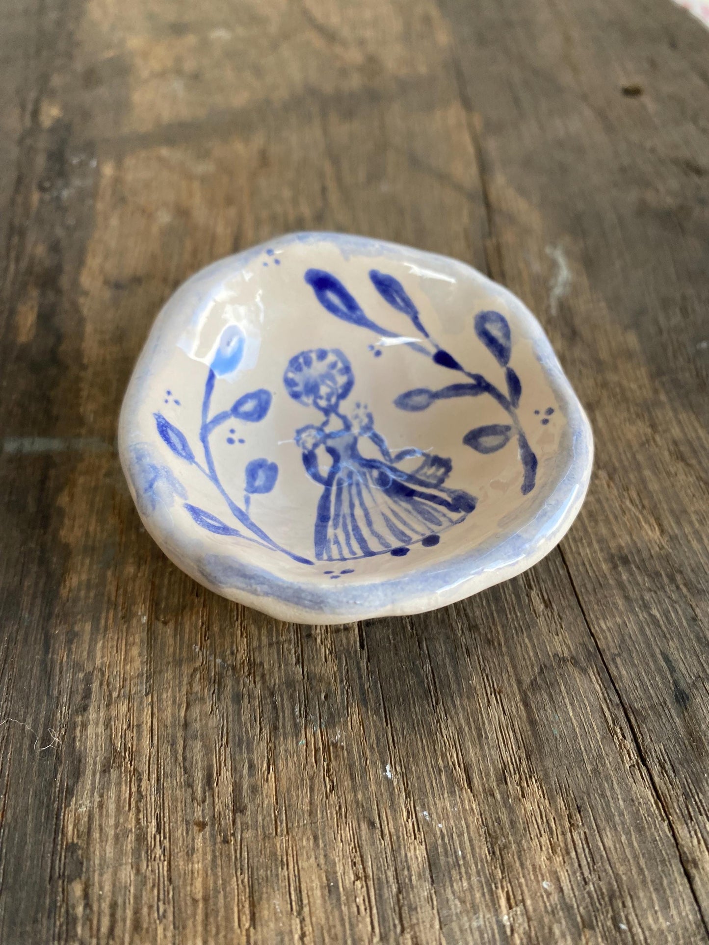 Ceramic Trinket Dish - Decorative Bowl - Ring Dish -  Lady - Floral