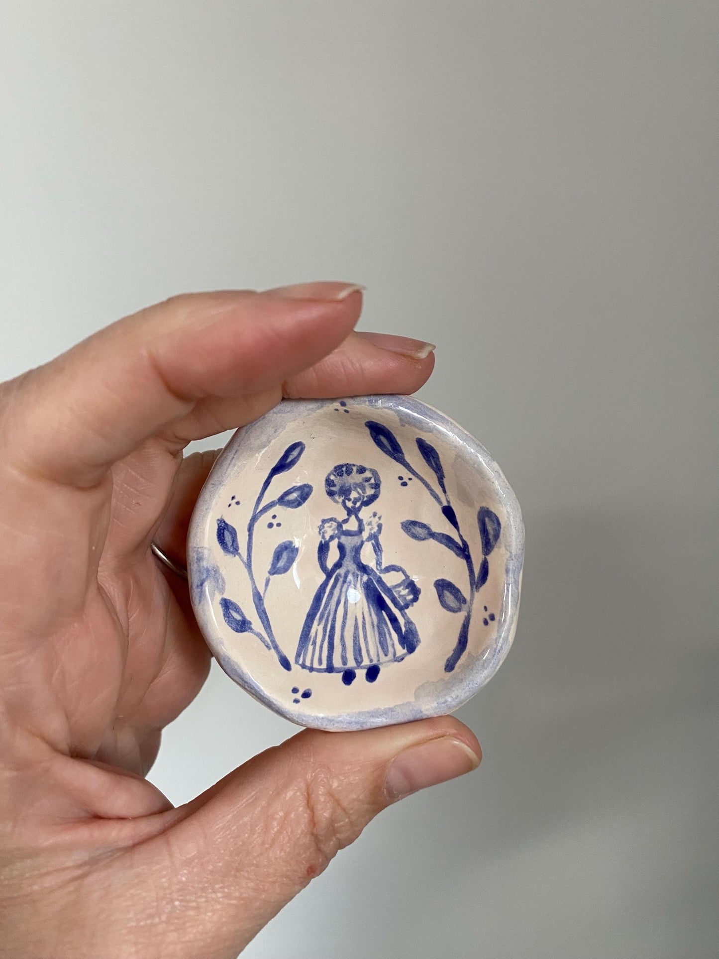 Ceramic Trinket Dish - Decorative Bowl - Ring Dish -  Lady - Floral