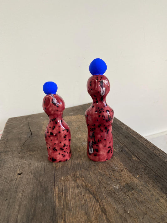 Altar Woman Figurine - Ceramic - Cherry Red Speckled - Blue