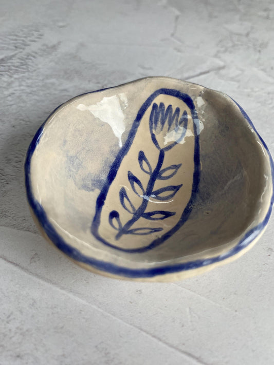 Ceramic Trinket Dish - Decorative Bowl - Ring Dish - Flower - Floral - Delft Inspired