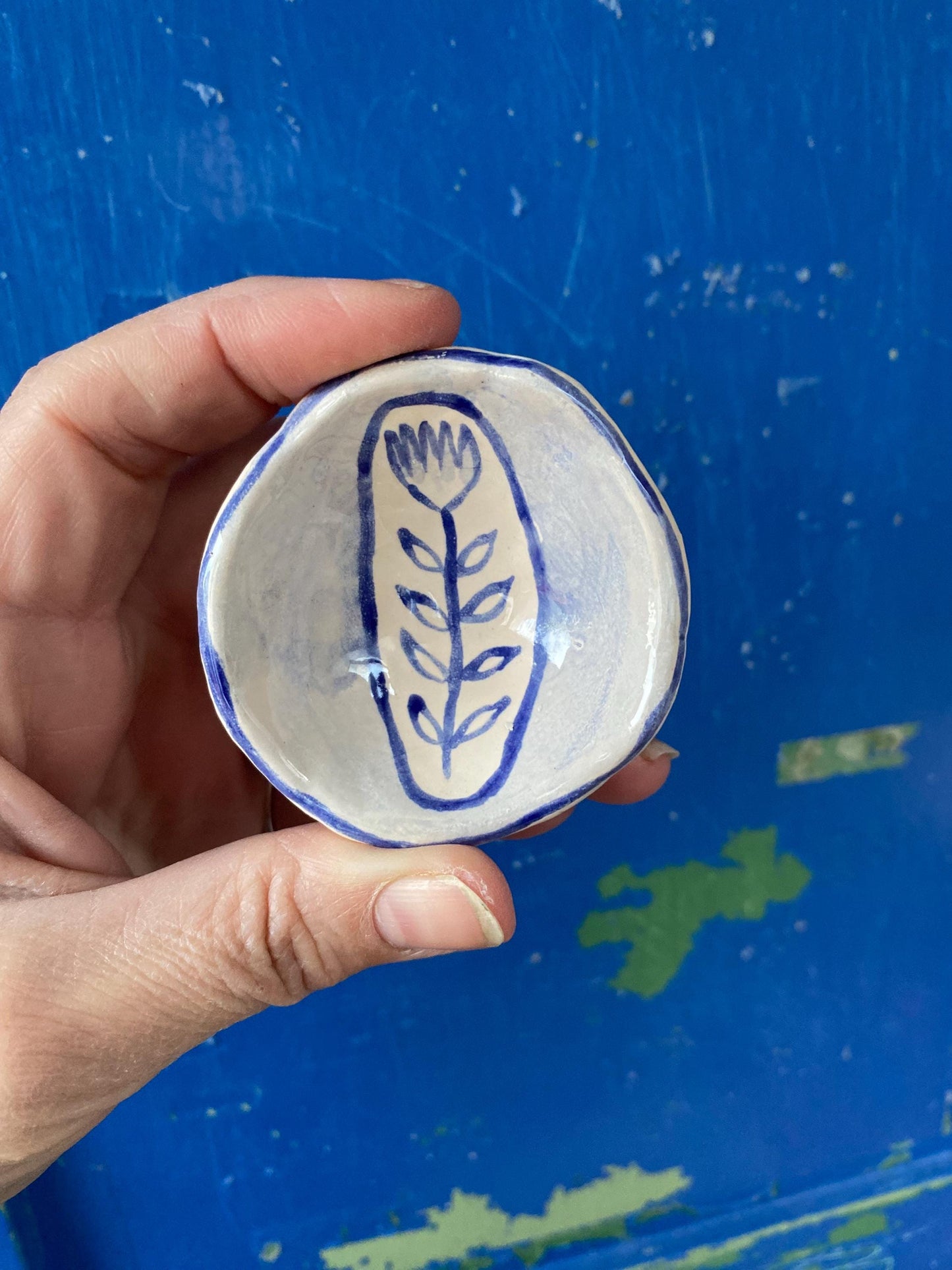 Ceramic Trinket Dish - Decorative Bowl - Ring Dish - Flower - Floral - Delft Inspired