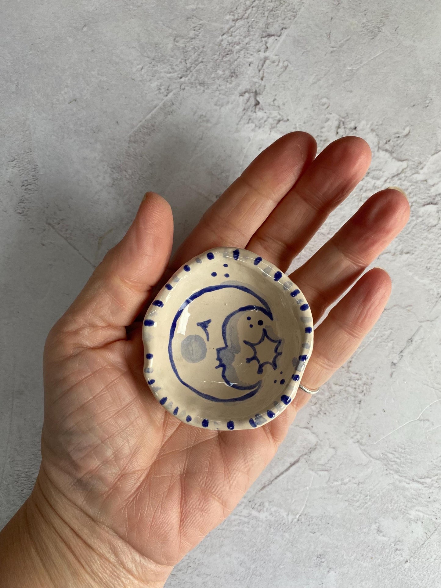 Ceramic Trinket Dish - Decorative Bowl - Ring Dish -  Moon - Whimsical - Celestial
