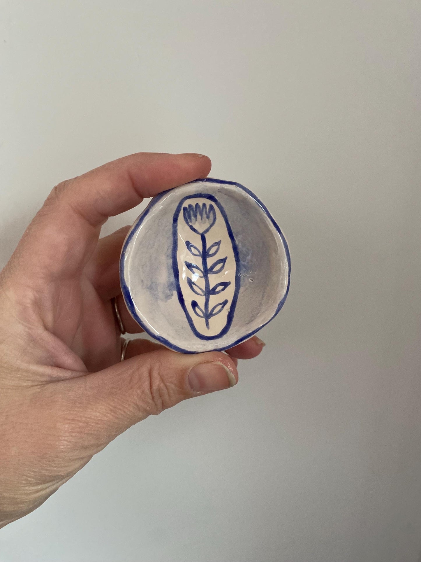 Ceramic Trinket Dish - Decorative Bowl - Ring Dish - Flower - Floral - Delft Inspired