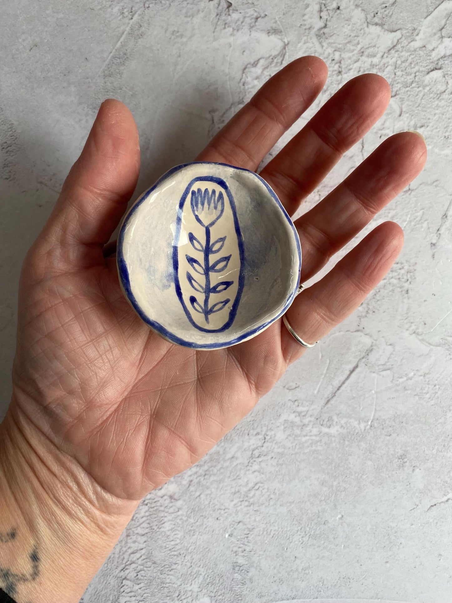 Ceramic Trinket Dish - Decorative Bowl - Ring Dish - Flower - Floral - Delft Inspired