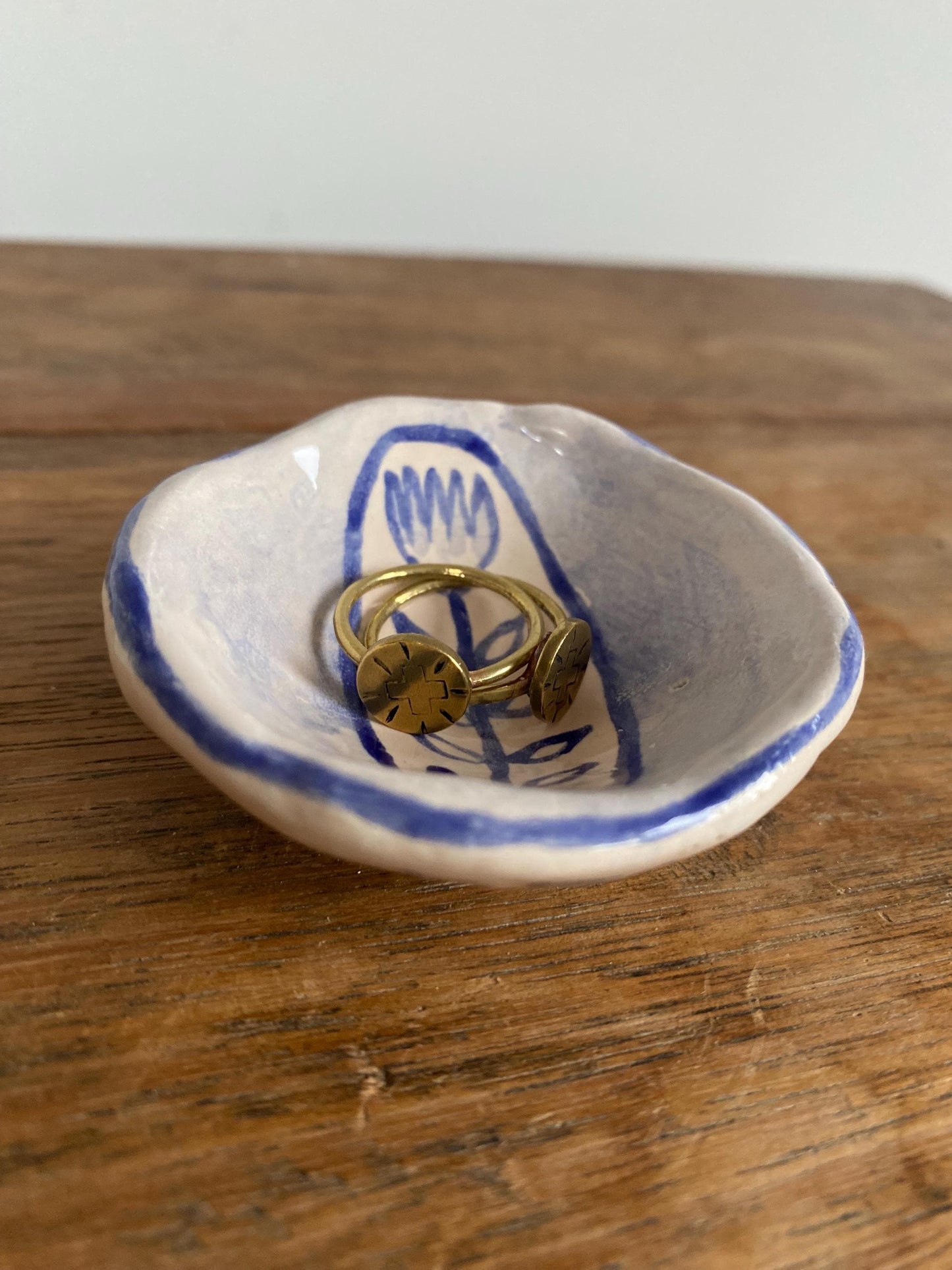 Ceramic Trinket Dish - Decorative Bowl - Ring Dish - Flower - Floral - Delft Inspired
