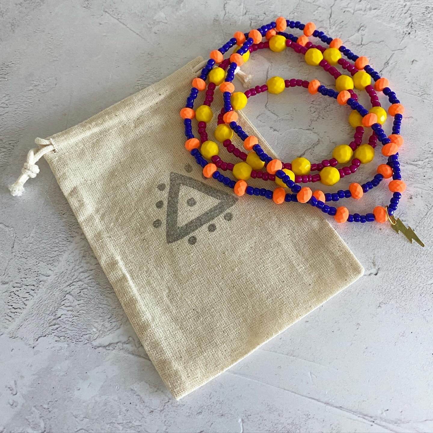 JUJUBE Blue, Yellow, Orange and Purple Glass Beaded Necklace