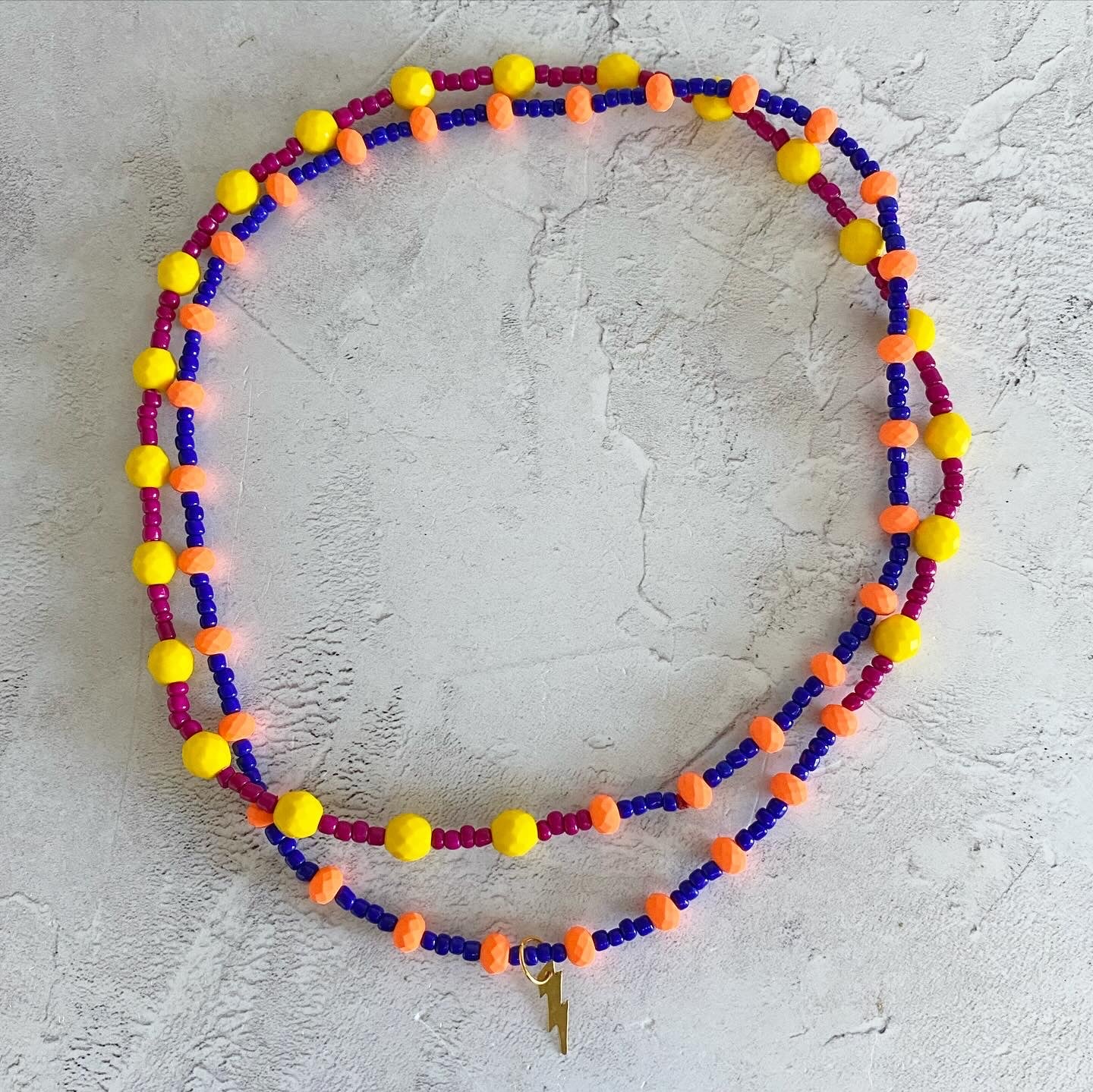 JUJUBE Blue, Yellow, Orange and Purple Glass Beaded Necklace